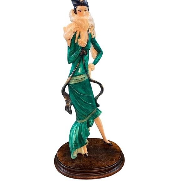 Elegant Green Figurine with Wooden Base - Picture 1 of 4